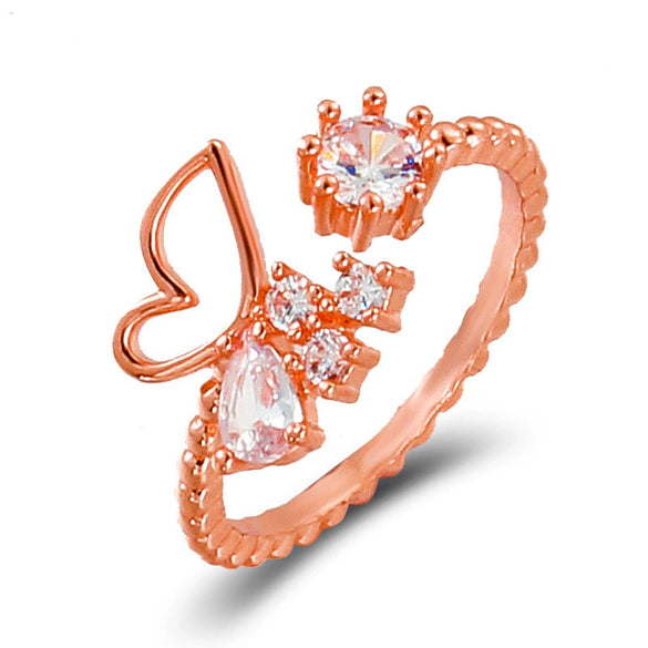 Wholesale Jewelry Women's Copper Butterfly Geometric Opening Ring With Diamond And Animal Pattern