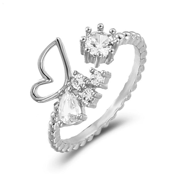 Wholesale Jewelry Women's Copper Butterfly Geometric Opening Ring With Diamond And Animal Pattern