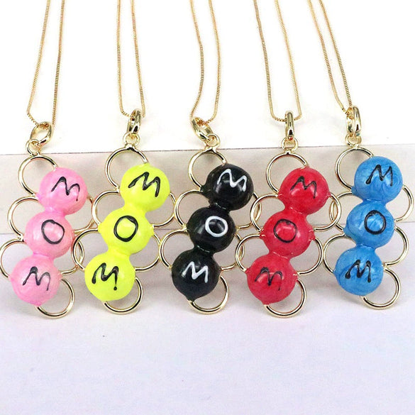 Wholesale Jewelry Women's Copper Pendant Necklace With Mixed Gem Inlay Letters Pattern And Electroplating Treatment Box Chain