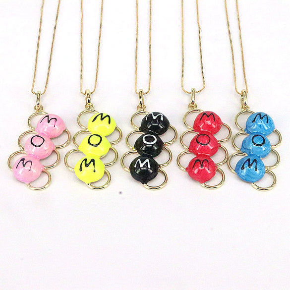 Wholesale Jewelry Women's Copper Pendant Necklace With Mixed Gem Inlay Letters Pattern And Electroplating Treatment Box Chain