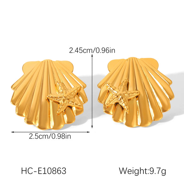 Wholesale Jewelry Women's Geometric Star Pattern Stainless Steel Electroplated Shell And Starfish Earrings
