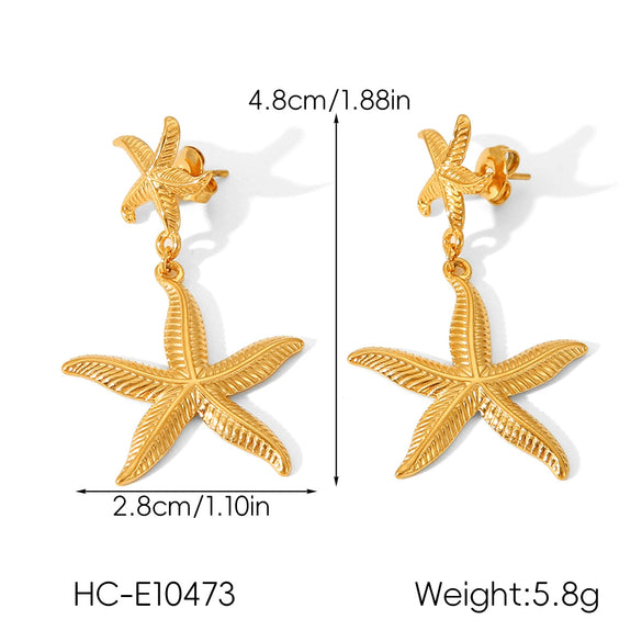 Wholesale Jewelry Women's Geometric Star Pattern Stainless Steel Electroplated Shell And Starfish Earrings