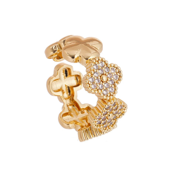 Wholesale Jewelry Women's Light Luxury Copper Fourleaf Clover Flower Ring With Electroplating