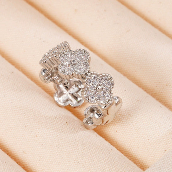 Wholesale Jewelry Women's Light Luxury Copper Fourleaf Clover Flower Ring With Electroplating