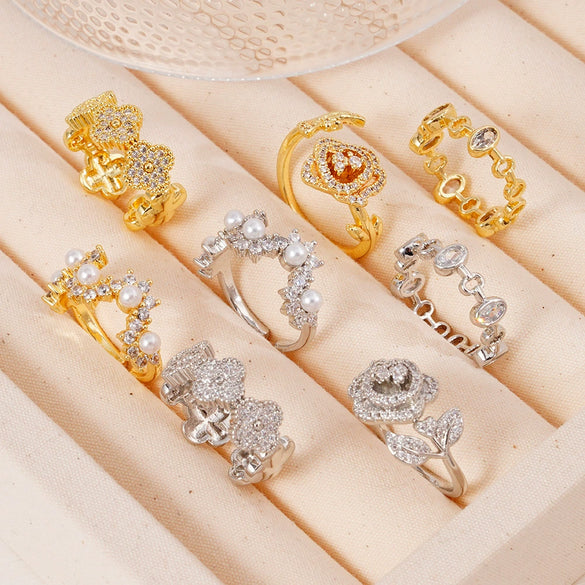 Wholesale Jewelry Women's Light Luxury Copper Fourleaf Clover Flower Ring With Electroplating