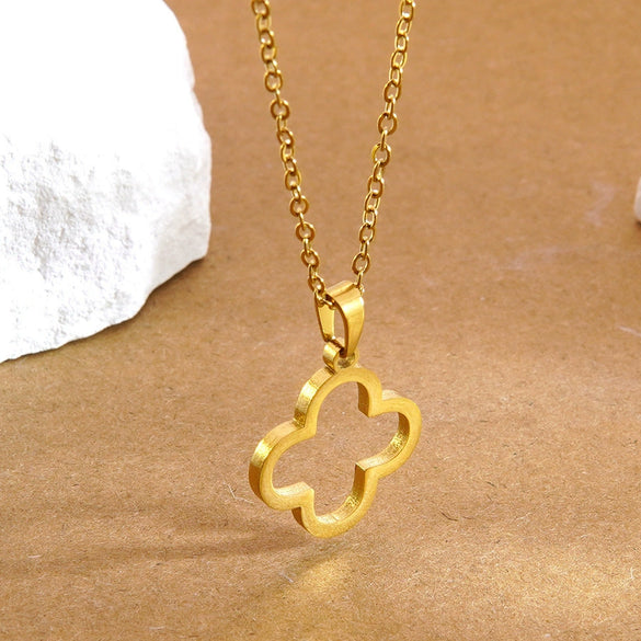Wholesale Jewelry Women's Simple Geometric Stainless Steel And Titanium Steel Necklace And Earrings Set With Plants And Flowers Pattern Electroplated