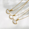 Wholesale Jewelry Women's Stainless Steel Geometric Fanshaped Motherofpearl Diamond Electroplated Necklace