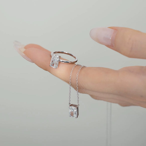 Wholesale Jewelry Women's 925 Sterling Silver Ring Necklace With Flower Cut Zircon Electroplated Highend Geometric Design