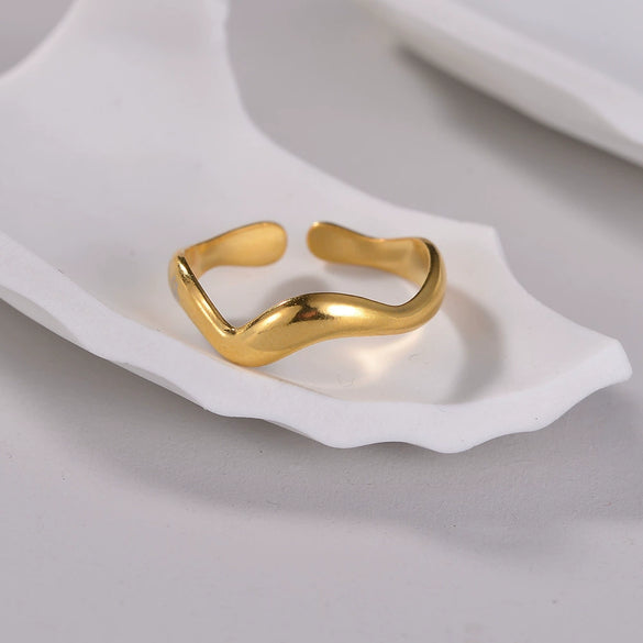 Wholesale Jewelry Women's Titanium Steel Water Wave Open Ring Geometric Electroplated