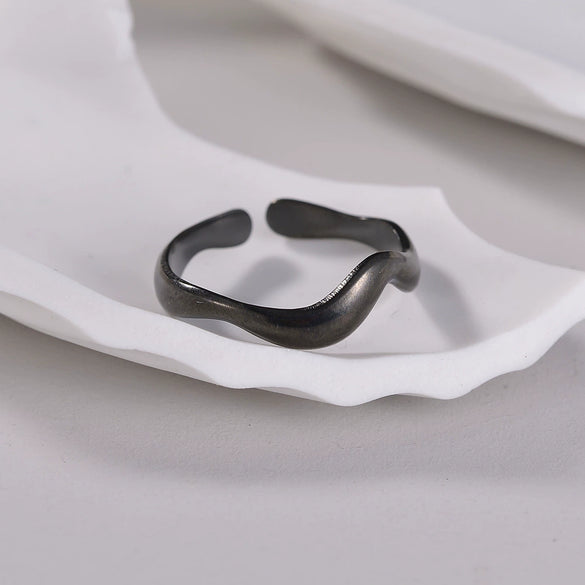 Wholesale Jewelry Women's Titanium Steel Water Wave Open Ring Geometric Electroplated