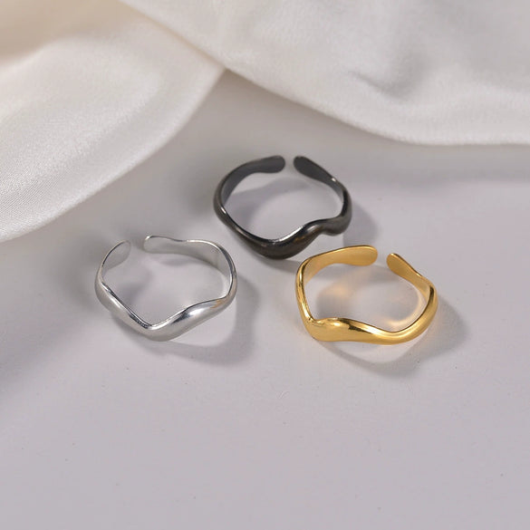 Wholesale Jewelry Women's Titanium Steel Water Wave Open Ring Geometric Electroplated