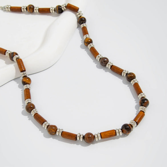 Wholesale Jewelry Wooden Beaded Geometric Bamboo Chain Necklace Handmade Male Accessories