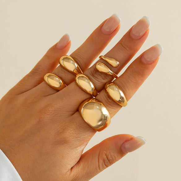 Wholesale Jewelry Zinc Alloy Geometric Hiphop Style Doublelayer Curved Ring Electroplated