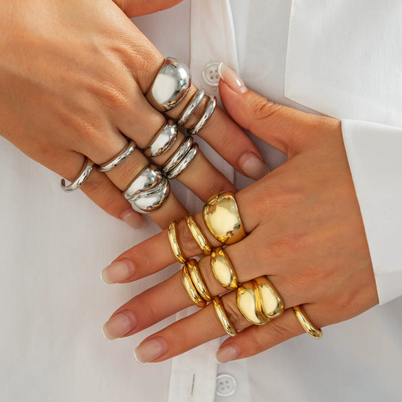 Wholesale Jewelry Zinc Alloy Geometric Hiphop Style Doublelayer Curved Ring Electroplated
