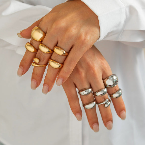 Wholesale Jewelry Zinc Alloy Geometric Hiphop Style Doublelayer Curved Ring Electroplated