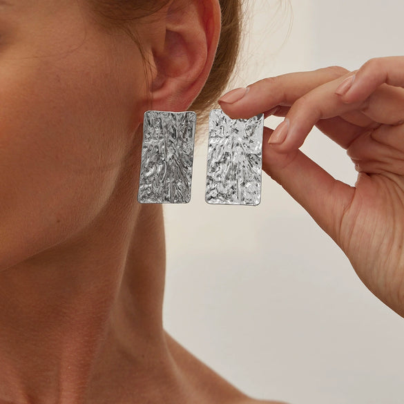 Wholesale Jewelry Zinc Alloy Geometric Metal Leaf Earrings With Electroplating And Ins Style