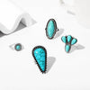 Wholesale Jewelry Zinc Alloy Geometric Petal Inlaid Turquoise Ring Set Of Four Electroplated For Women