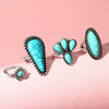 Wholesale Jewelry Zinc Alloy Geometric Petal Inlaid Turquoise Ring Set Of Four Electroplated For Women