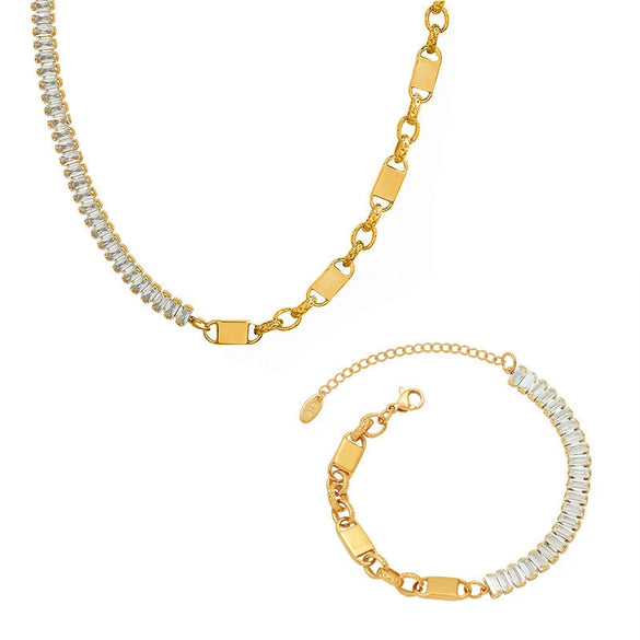 Wholesale Jewelry Zircon Chain Titanium Steel Electroplated Geometric Necklace And Bracelet Set For Women