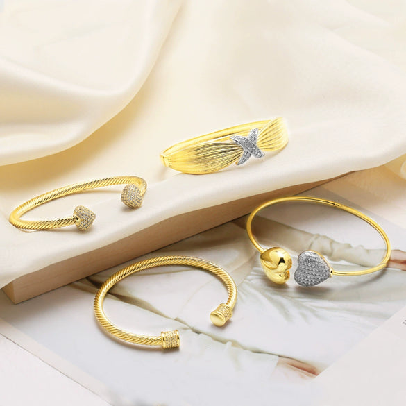 Wholesale Jewelry Zircon Heart Twocolor Copper Plated Gold Bracelet