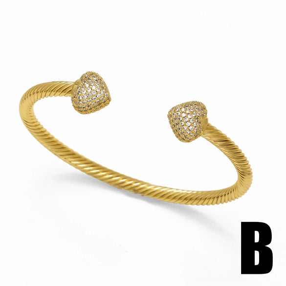 Wholesale Jewelry Zircon Heart Twocolor Copper Plated Gold Bracelet