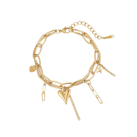 Wholesale 18K Electroplated Stainless Steel Doublelayer Bracelet With Stereo Love Star Pendant For Women