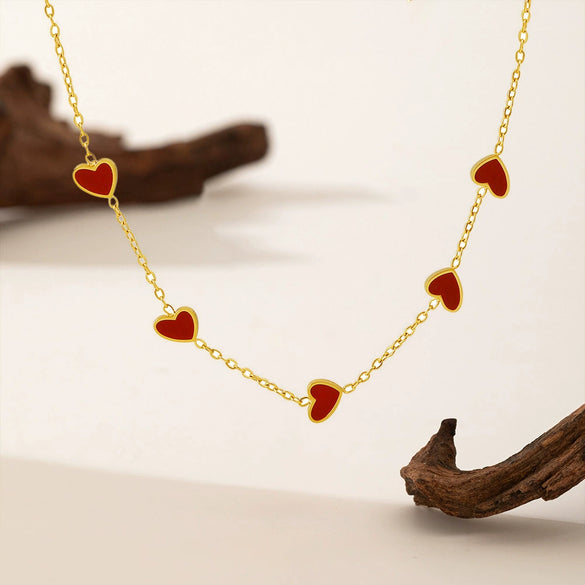 Wholesale 18K Electroplated Stainless Steel Heartshaped Pendant Necklace With O Word Chain For Women
