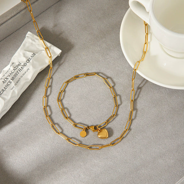 Wholesale 18K Gold Electroplated Stainless Steel Heart Shape Pendant Necklace And Bracelet For Women In Ins Style