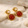 Wholesale 18K Gold Electroplated Stainless Steel Minimalist French Retro Style Natural Stone Inlaid Goldedged Earrings