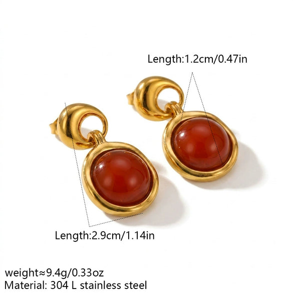 Wholesale 18K Gold Electroplated Stainless Steel Minimalist French Retro Style Natural Stone Inlaid Goldedged Earrings