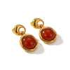 Wholesale 18K Gold Electroplated Stainless Steel Minimalist French Retro Style Natural Stone Inlaid Goldedged Earrings