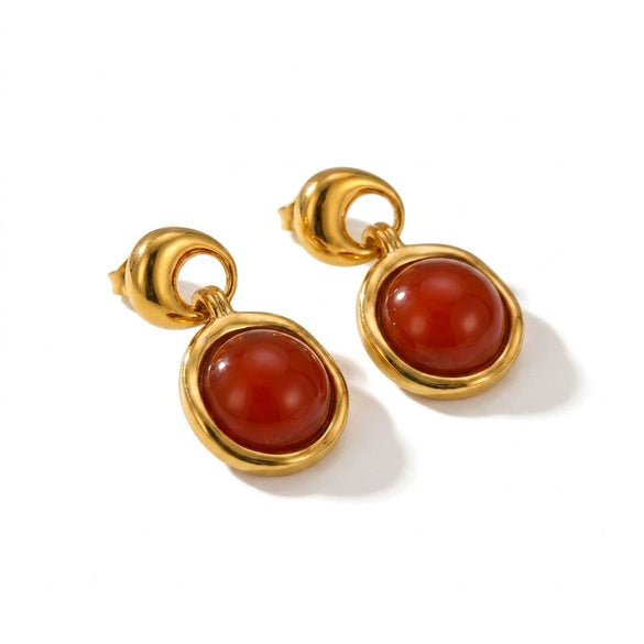 Wholesale 18K Gold Electroplated Stainless Steel Minimalist French Retro Style Natural Stone Inlaid Goldedged Earrings
