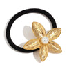 Wholesale 18K Gold Electroplated Stainless Steel Plumeria Imitation Pearl High Elasticity Hair Tie For Women