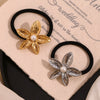Wholesale 18K Gold Electroplated Stainless Steel Plumeria Imitation Pearl High Elasticity Hair Tie For Women