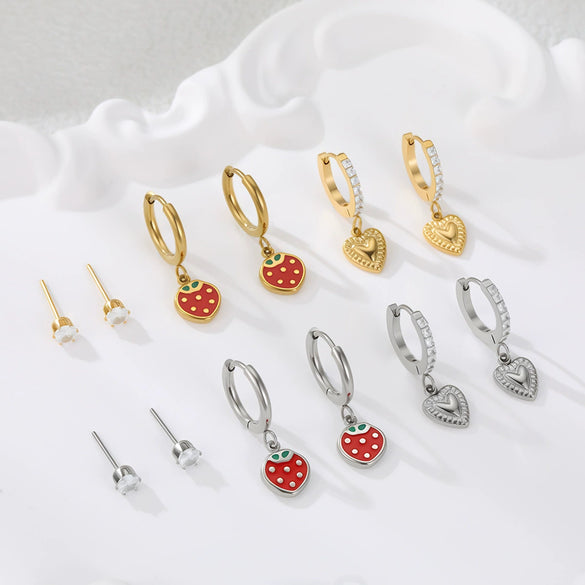Wholesale 18K Gold Electroplated Strawberry Heartshaped Geometric Stainless Steel Earrings For Women