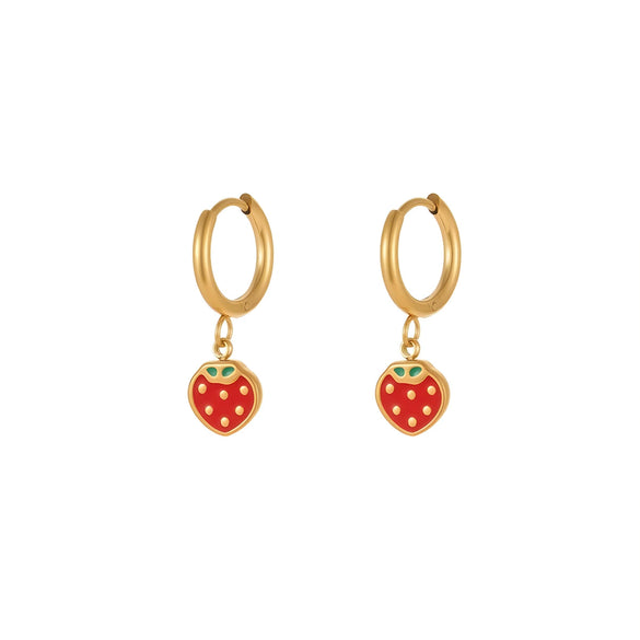 Wholesale 18K Gold Electroplated Strawberry Heartshaped Geometric Stainless Steel Earrings For Women