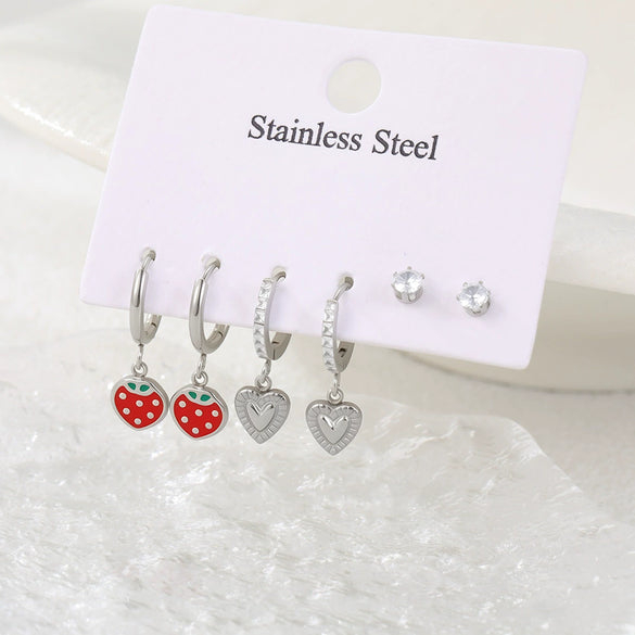 Wholesale 18K Gold Electroplated Strawberry Heartshaped Geometric Stainless Steel Earrings For Women