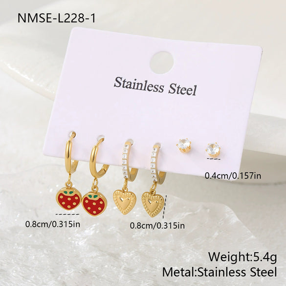Wholesale 18K Gold Electroplated Strawberry Heartshaped Geometric Stainless Steel Earrings For Women