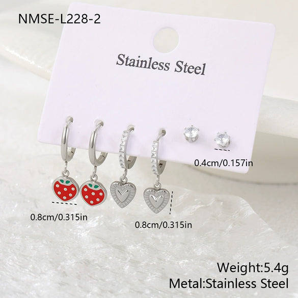 Wholesale 18K Gold Electroplated Strawberry Heartshaped Geometric Stainless Steel Earrings For Women