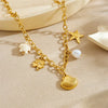 Wholesale 18K Gold Plated Animals Zodiac Shell Starfish Pendant Stainless Steel O Word Chain Necklace For Women
