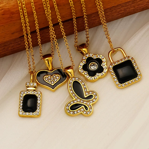 Wholesale 18K Gold Plated Butterfly Heart Micro Inlaid Unisex Necklace With Heart Shape And Animal Zodiac Patterns Cross Chain