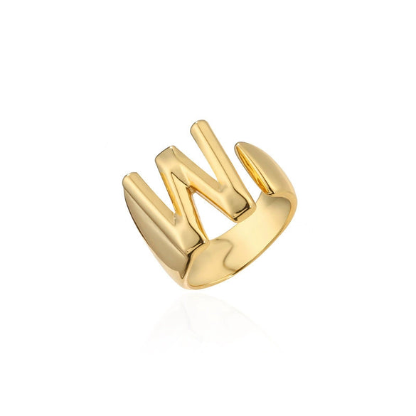 Wholesale 18K Gold Plated Copper Adjustable Open Ring With English Letters For Women