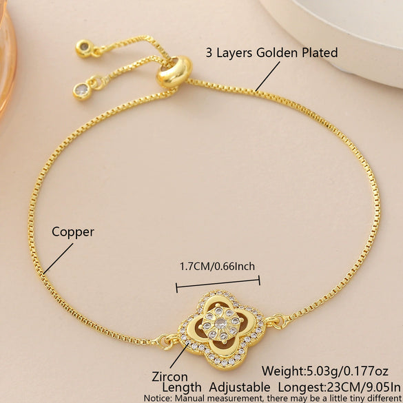 Wholesale 18K Gold Plated Copper Diamondencrusted Fourleaf Clover Necklace And Bracelet Jewelry Set For Women