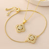 Wholesale 18K Gold Plated Copper Diamondencrusted Fourleaf Clover Necklace And Bracelet Jewelry Set For Women