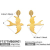 Wholesale 18K Gold Plated 316L Stainless Steel Geometric Swallow Leaf Earrings With Zircon Inlay For Women