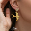 Wholesale 18K Gold Plated 316L Stainless Steel Geometric Swallow Leaf Earrings With Zircon Inlay For Women