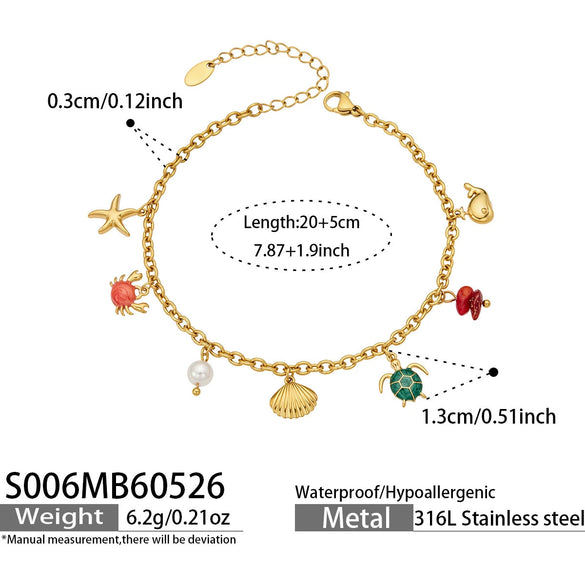 Wholesale 18K Gold Plated 316L Stainless Steel Ocean Element Necklace And Anklet Set For Women Light Luxury Style
