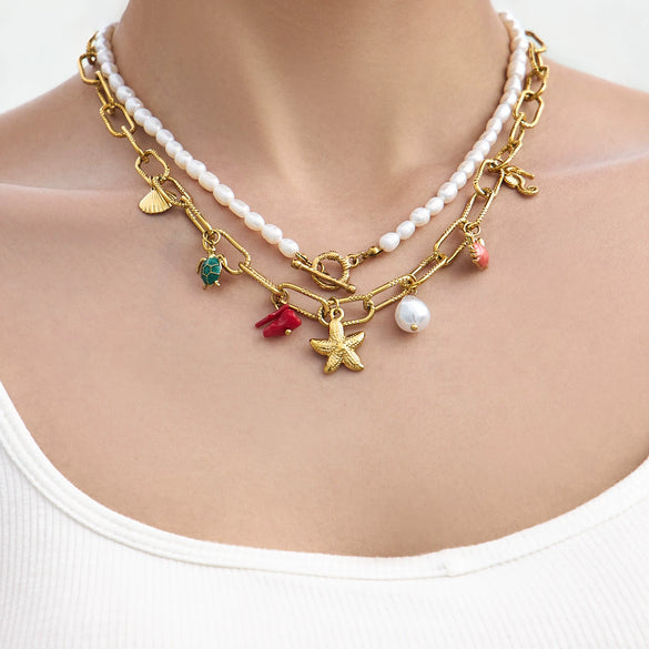 Wholesale 18K Gold Plated 316L Stainless Steel Ocean Element Necklace And Anklet Set For Women Light Luxury Style