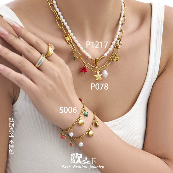 Wholesale 18K Gold Plated 316L Stainless Steel Ocean Element Necklace And Anklet Set For Women Light Luxury Style