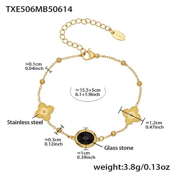 Wholesale 18K Gold Plated Stainless Steel And Glass Cross Clip Bead Chain Oval Edge Faceted Stone Jewelry Set For Women
